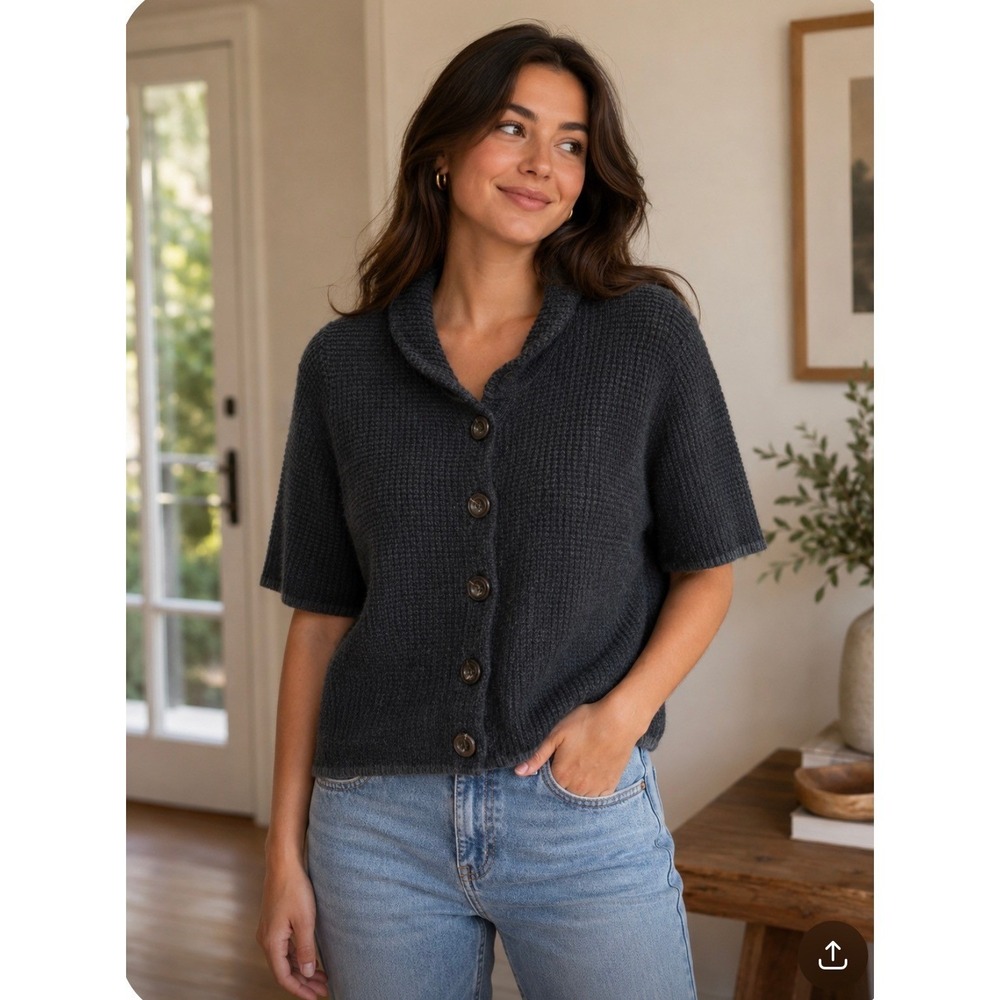 J.Crew Wool Cashmere Knit Sweater Heather Dark Gray XL waffle‎ textured Black